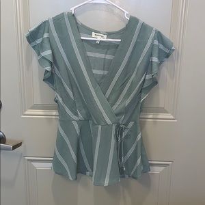 Monteau V Neck, Ruffle Sleeved Top